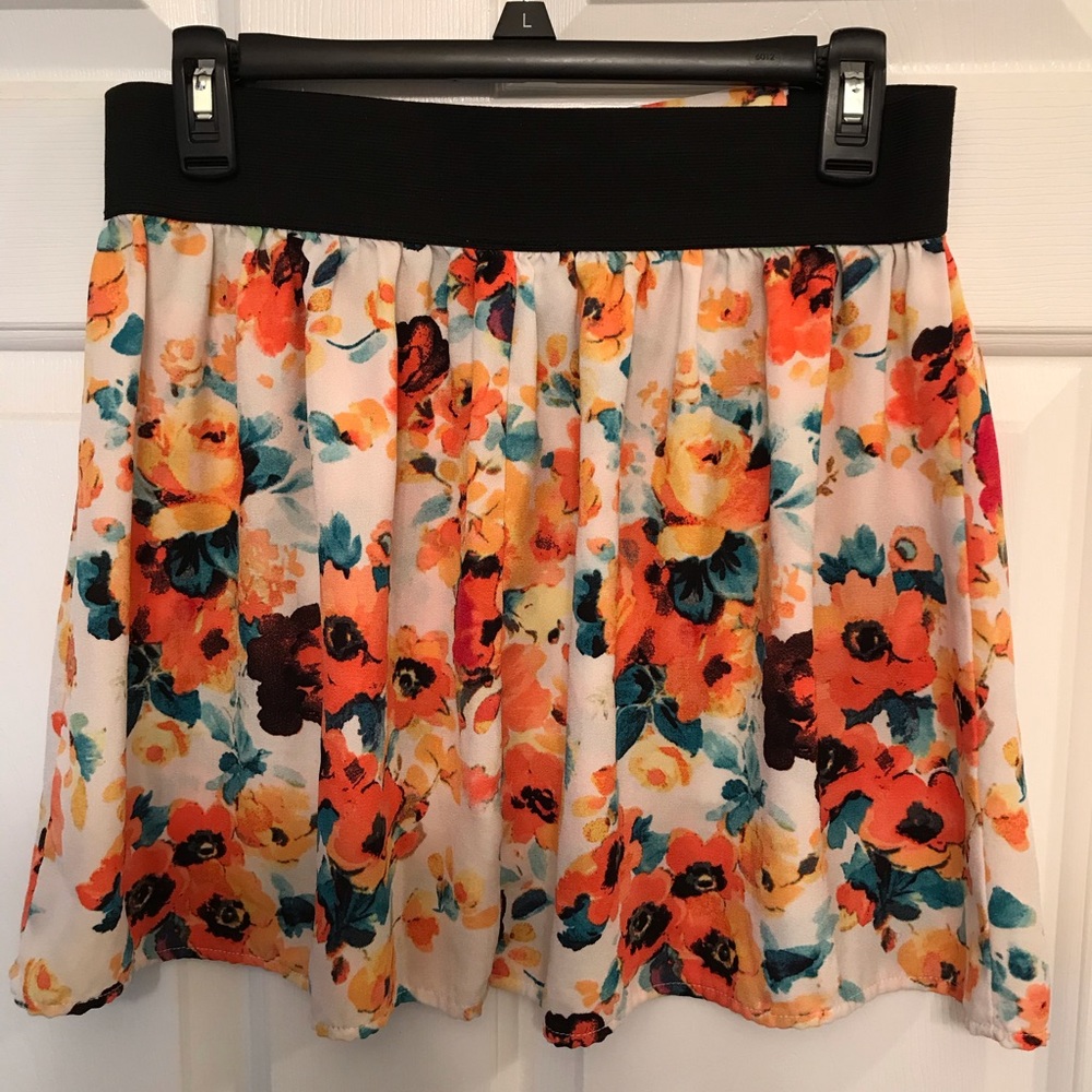 Joe B Sz L Orange Floral Print Mini Skirt - Picture 2 of 3